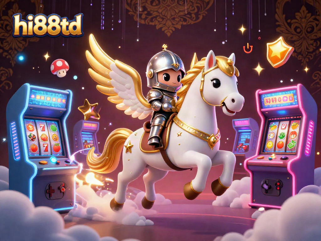 Experience the excitement of hi88td with a mystical knight and celestial horse over colorful casino games.