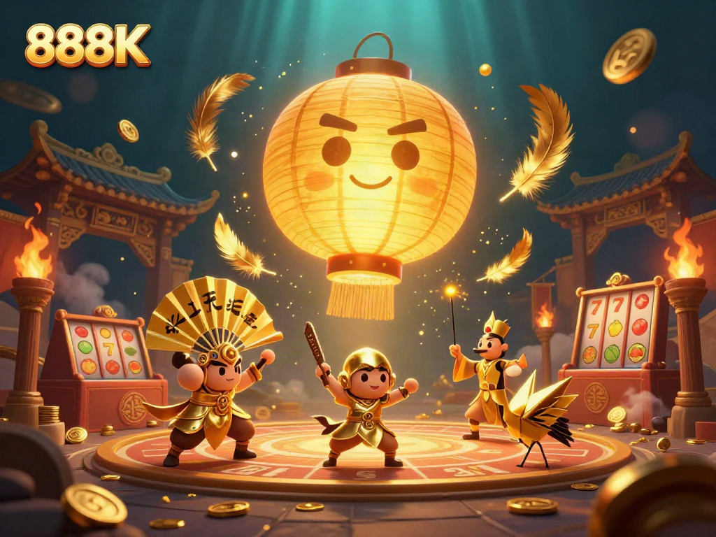 Experience thrilling gameplay with 888K at an animated night market casino featuring vibrant characters and dazzling elements.