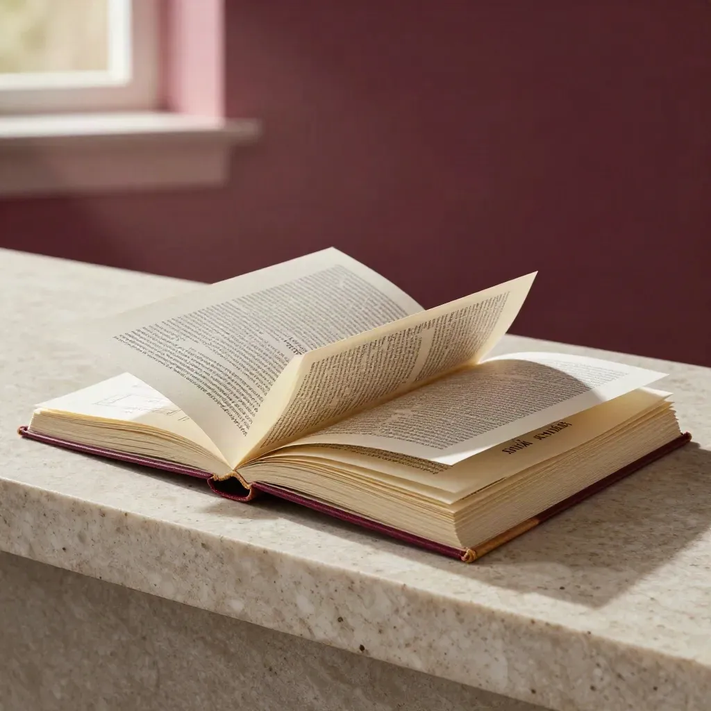 Libretto guida dei mercatini di Roma su travertino con cartolina e pagina mossa dal vento.