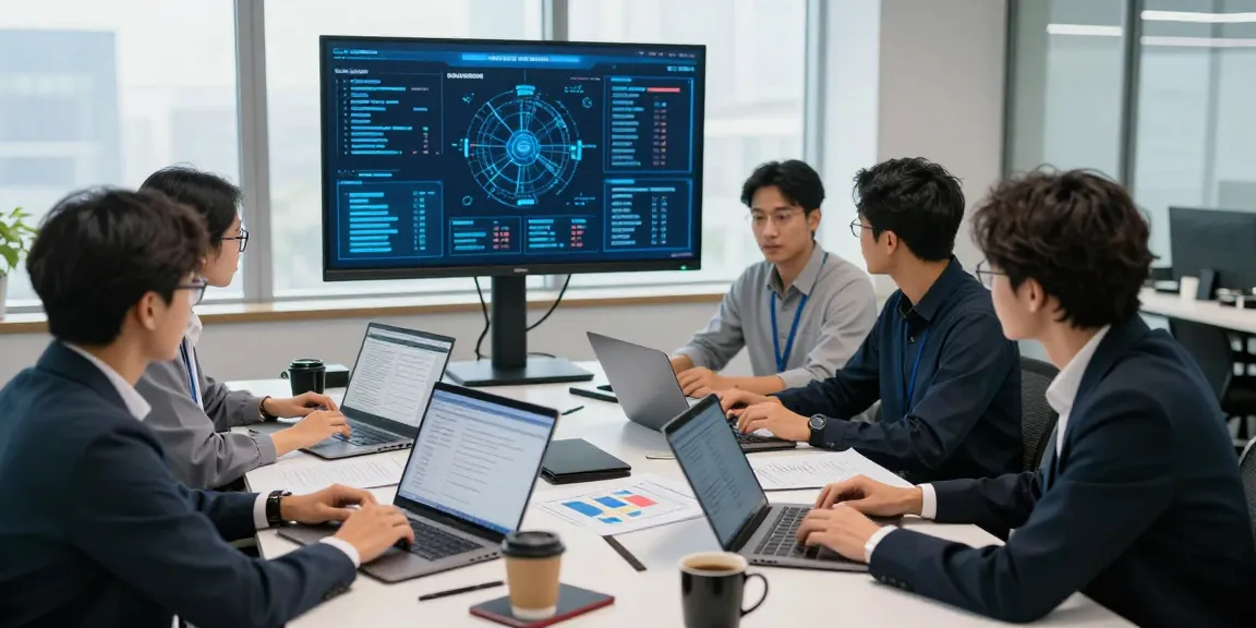 Team analyzing document fraud detection results in a bright office setting.